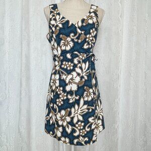 Vintage Hilo Hattie Women's Hawaiian Dress 14 Blue Knee Length Sundress Aloha